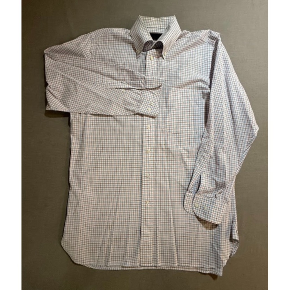 Ben Silver Charleston‎ Shirt Adult 14 1/2-32 L White Check Button Up Dress Mens.